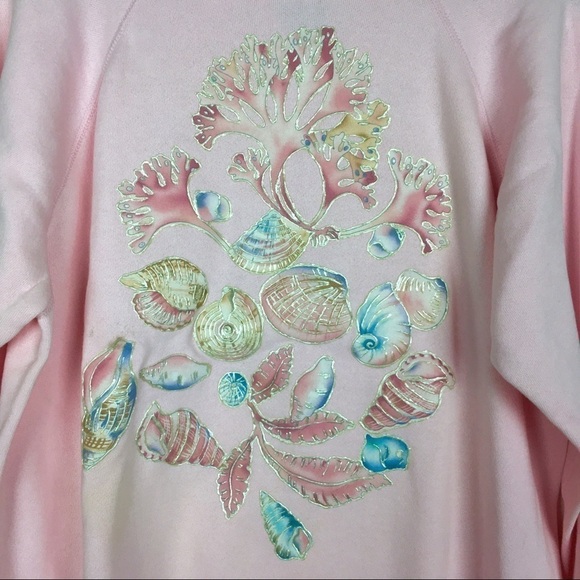 VINTAGE Sweatshirt Puff Paint Handmade Coral Shells Retro Golden Girls Size XL - Picture 5 of 13